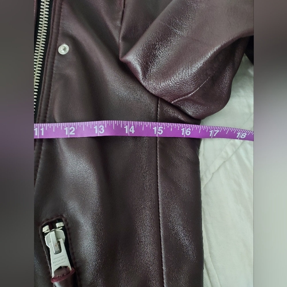 EUC Like New Conditon Allsaints Dalby Biker Jacket, Burgundy size 4 (XS) - Picture 6 of 7